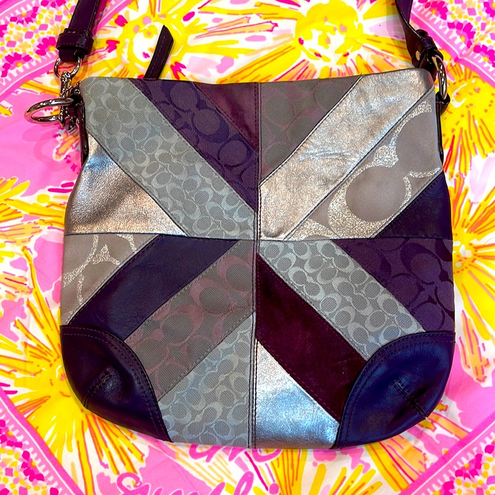 Coach Authentic Purple Patch Silver Suede Crossbo… - image 1